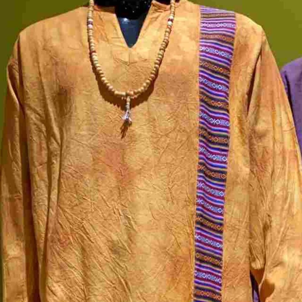 Cotton Bhutani Trim Long-Sleeve V-Neck Tunic - Tie-Dye (Orange)